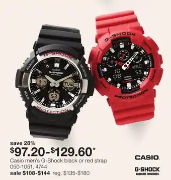 JC Penney Casio men's G-Shock black or red strap offer