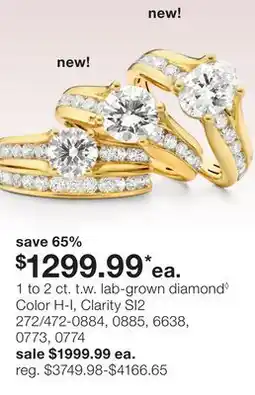 JC Penney 1 to 2 ct. t.w. lab-grown diamond◊ Color H-I, Clarity SI2 offer