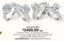 JC Penney 3-3/8 to 4-7/8 ct. t.w. lab-grown diamond 2-1/4 or 3-1/3 ct. center stone◊ Color F, Clarity VS2 offer
