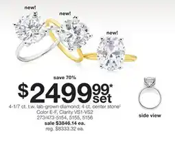 JC Penney 4-1/7 ct. t.w. lab-grown diamond 4 ct. center stone◊ Color E-F, Clarity VS1-VS2 offer