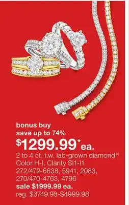 JC Penney 2 to 4 ct. t.w. lab-grown diamond‡◊ $1299.99 offer
