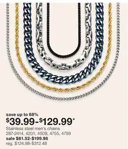 JC Penney Stainless steel men's chains offer