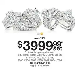 JC Penney 5 ct. t.w. lab-grown diamond 3 ct. center stone◊ Color G-I, Clarity SI1-SI2 offer