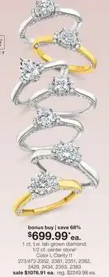 JC Penney 1 ct. t.w. lab-grown diamond 1/2 ct. center stone‡ Color I, Clarity I1 offer