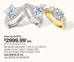 JC Penney lab-grown diamond 1-3/4 ct. or 2-3/4 ct. center stone◊ Color F, Clarity VS2 offer