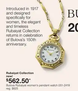 JC Penney Bulova Rubaiyat women's pendant watch offer