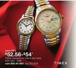 JC Penney Timex women's or men's two-tone offer