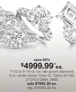 JC Penney 7-1/2 to 8-1/4 ct. t.w. lab-grown diamond 6 ct. center stone◊ offer