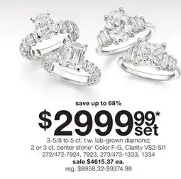 JC Penney 3-5/8 to 5 ct. t.w. lab-grown diamond 2 or 3 ct. center stone◊ Color F-G, Clarity VS2-SI1 offer