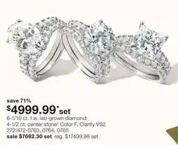 JC Penney 6-1/10 ct. t.w. lab-grown diamond 4-1/2 ct. center stone◊ Color F, Clarity VS2 offer