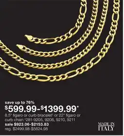 JC Penney 8.5 figaro or curb bracelet‡ or 22 figaro or curb chain offer