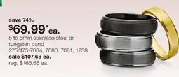 JC Penney 5 to 8mm stainless steel or tungsten band offer