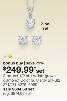 JC Penney 2-pc. set 1/2 ct. t.w. lab-grown diamond§ Color G, Clarity SI1-SI2 offer