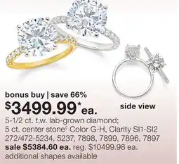 JC Penney 5-1/2 ct. t.w. lab-grown diamond 5 ct. center stone◊ Color G-H, Clarity SI1-SI2 offer