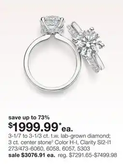 JC Penney 3-1/7 to 3-1/3 ct. t.w. lab-grown diamond 3 ct. center stone◊ Color H-I, Clarity SI2-I1 offer