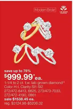 JC Penney 1-1/4 to 2 ct. t.w. lab-grown diamond‡◊ 999.99 offer