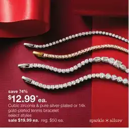 JC Penney Cubic zirconia & pure silver-plated or 14k gold-plated tennis bracelet offer