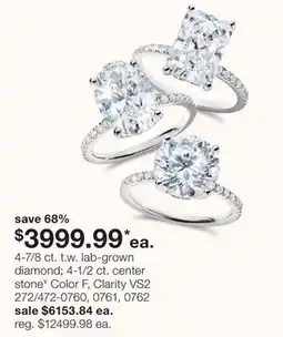 JC Penney 4-7/8 ct. t.w. lab-grown diamond 4-1/2 ct. center stone¥ Color F, Clarity VS2 offer