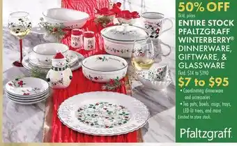 Boscov's PFALTZGRAFF WINTERBERRY DINNERWARE, GIFTWARE, & GLASSWARE offer