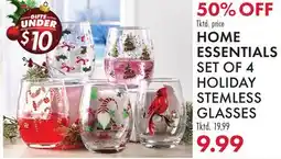 Boscov's HOME ESSENTIALS SET OF 4 HOLIDAY STEMLESS GLASSES offer