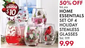 Boscov's HOME ESSENTIALS SET OF 4 HOLIDAY STEMLESS GLASSES offer