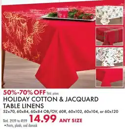 Boscov's HOLIDAY COTTON & JACQUARD TABLE LINENS offer
