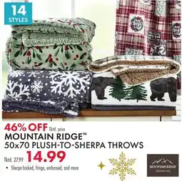 Boscov's MOUNTAIN RIDGE 50x70 PLUSHTOSHERPA THROWS offer