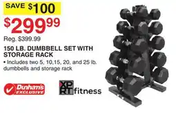 Dunham's Sports 150 LB. DUMBBELL SET WITH STORAGE RACK offer