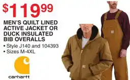 Dunham's Sports CARHARTT MEN'S QUILT LINED ACTIVE JACKET OR DUCK INSULATED BIB OVERALLS offer