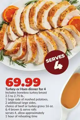 Hy-Vee Turkey or Ham dinner for 4 offer