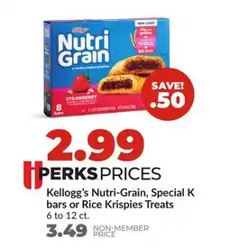 Hy-Vee Kellogg's Nutri-Grain, Special K bars or Rice Krispies Treats offer