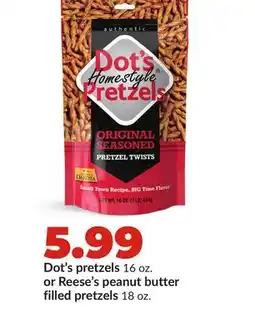 Hy-Vee Dot's pretzels 16 oz. or Reese's peanut butter filled pretzels 18 oz offer