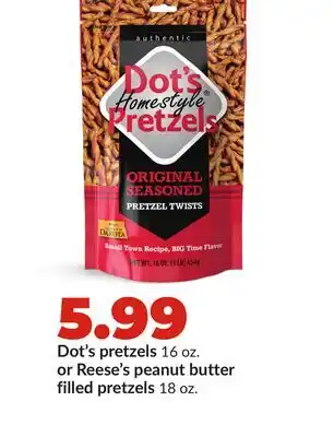 Hy-Vee Dot's pretzels 16 oz. or Reese's peanut butter filled pretzels 18 oz offer