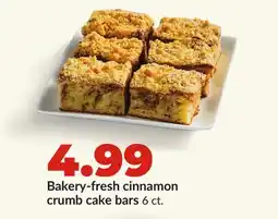 Hy-Vee Bakery-fresh cinnamon crumb cake bars offer