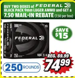 Big 5 Federal Black Pack 9MM Luger 250 Rounds offer