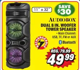 Big 5 Audiobox Dual 8 Woofer Rechargeable Tower Speaker with Wheels offer