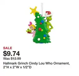 Office Depot Hallmark Grinch Cindy Lou Who Ornament, 2H x 2W x 1/2D offer