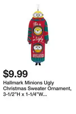 Office Depot Hallmark Minions Ugly Christmas Sweater Ornament, 3-1/2H x 1-1/4W x 1D, Multicolor offer