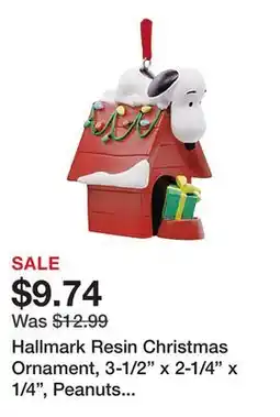 Office Depot Hallmark Resin Christmas Ornament, 3-1/2 x 2-1/4 x 1/4, Peanuts Snoopy on Holiday Doghouse offer