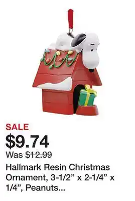 Office Depot Hallmark Resin Christmas Ornament, 3-1/2 x 2-1/4 x 1/4, Peanuts Snoopy on Holiday Doghouse offer