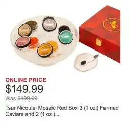 Costco Tsar Nicoulai Mosaic Red Box 3 (1 oz.) Farmed Caviars and 2 (1 oz.) Wild American Roes offer