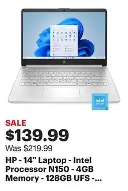 Best Buy HP - 14 Laptop - Intel Processor N150 - 4GB Memory - 128GB UFS - Natural Silver offer