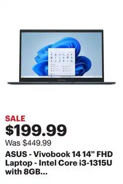 Best Buy ASUS - Vivobook 14 14 FHD Laptop - Intel Core i3-1315U with 8GB Memory - 128GB SSD - Quiet Blue offer