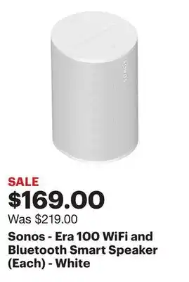 Best Buy Sonos - Era 100 WiFi and Bluetooth Smart Speaker (Each) - White offer