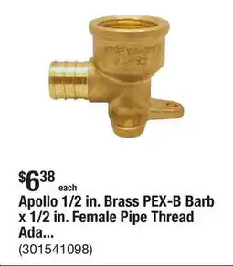 The Home Depot Apollo 1/2 in. Brass PEX-B Barb x 1/2 in. Female Pipe Thread Adapter 90-Degree Drop-Ear Elbow offer