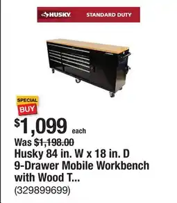 The Home Depot Husky 84 in. W x 18 in. D 9-Drawer Mobile Workbench with Wood Top in Gloss Black offer