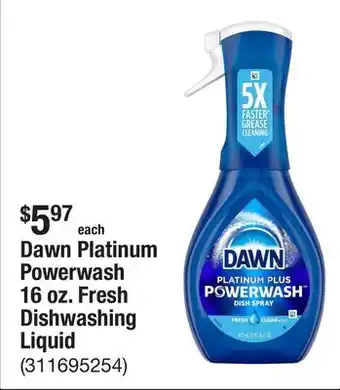 The Home Depot Dawn Platinum Powerwash 16 oz. Fresh Dishwashing Liquid offer