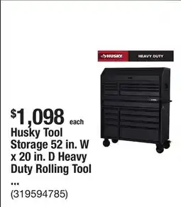 The Home Depot Husky Tool Storage 52 in. W x 20 in. D Heavy Duty Rolling Tool Chest Combo in Matte Black offer