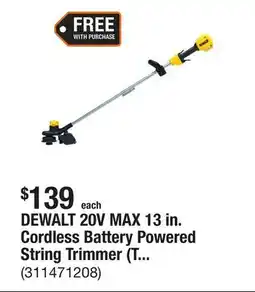 The Home Depot DEWALT 20V MAX 13 in. Cordless Battery Powered String Trimmer (Tool Only) offer