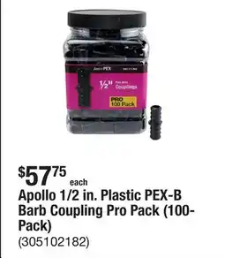 The Home Depot Apollo 1/2 in. Plastic PEX-B Barb Coupling Pro Pack (100-Pack) offer